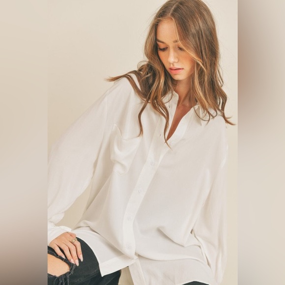 White Oversized Tunic Split Hem - Picture 4 of 4